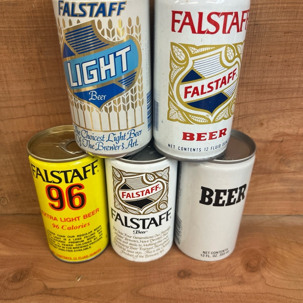 Lot Of 5 VINTAGE ALUMINUM Falstaff 12 oz Aluminum PULL TAB EMPTY Beer Cans
